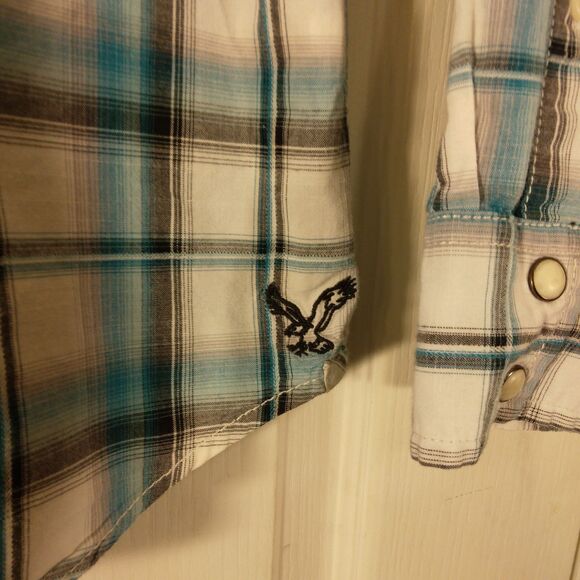 American Eagle pearl snap shirt mens L Large teal blue vintage fit western - Picture 3 of 8